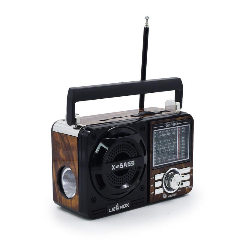 Rádio Retrô Am Fm 110v/220v Portátil Recarregável Usb Sd Som